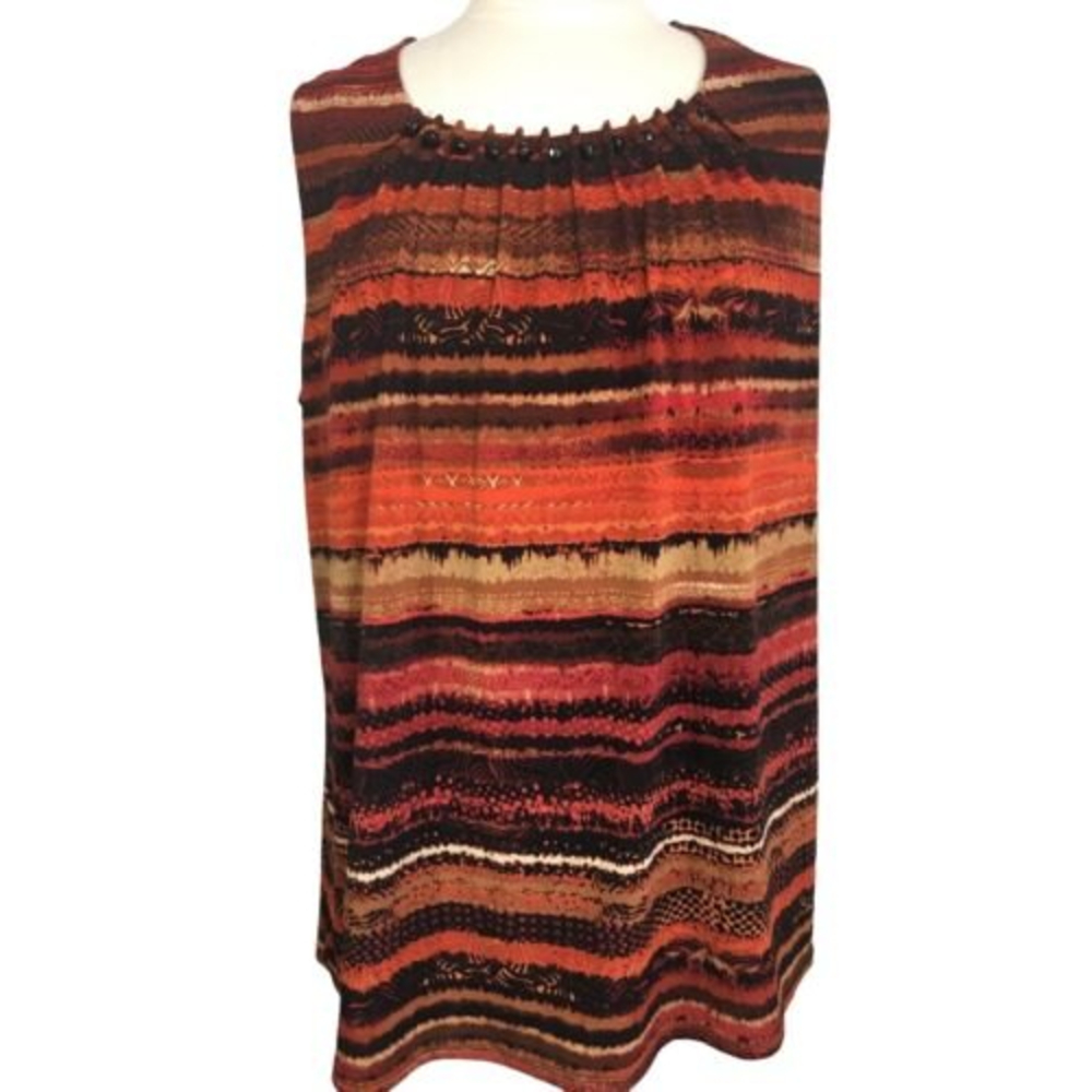 Dressbarn Woman's 2X Beaded Neckline Top Blouse Scoop Neck Sleeveless